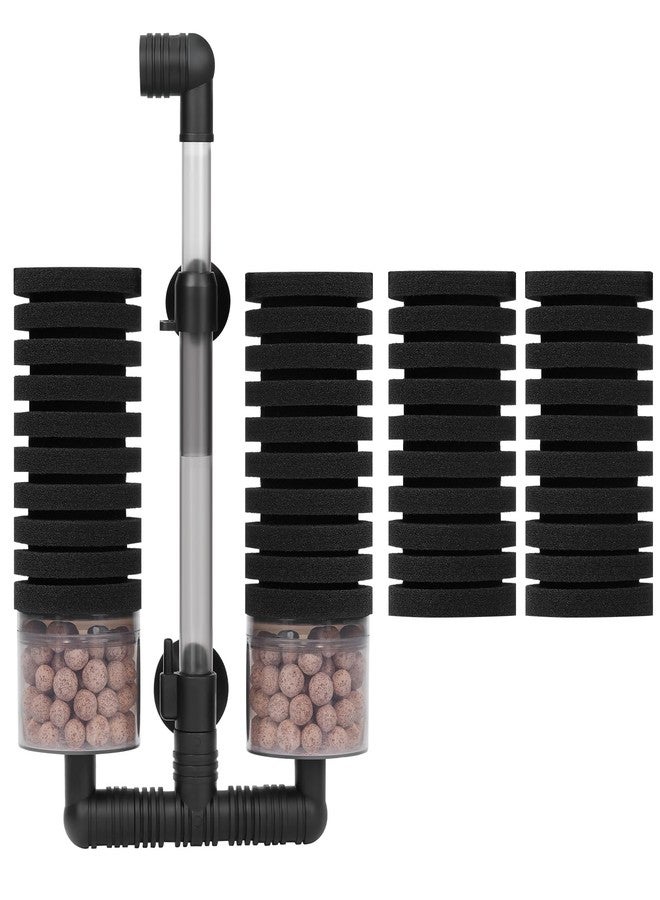 AQUANEAT Aquarium Air Powered Sponge Filter with Ceramic Media Balls, for Betta Fry Shrimp Fish Tank, with 2 Spare Sponges, up to 55Gal - Image 1